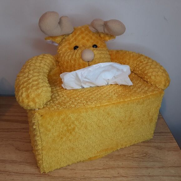 Vintage Plush Moose Tissue Box Holders / Cover Mustard Yellow - Picture 11 of 12